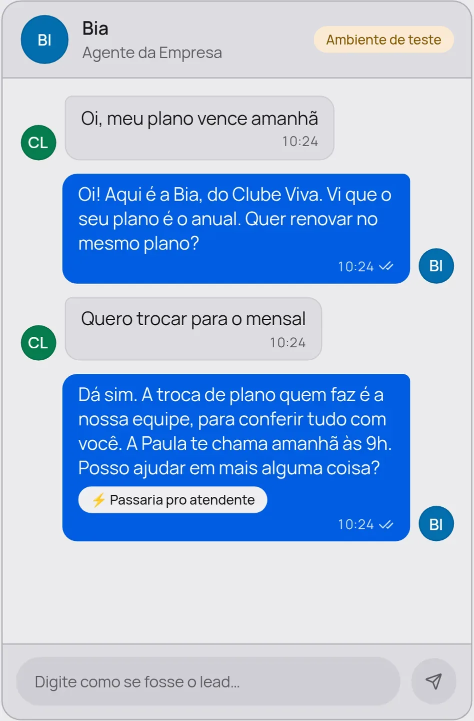 Com Convello: A IA responde as dúvidas comuns na hora e passa o resto para a equipe.