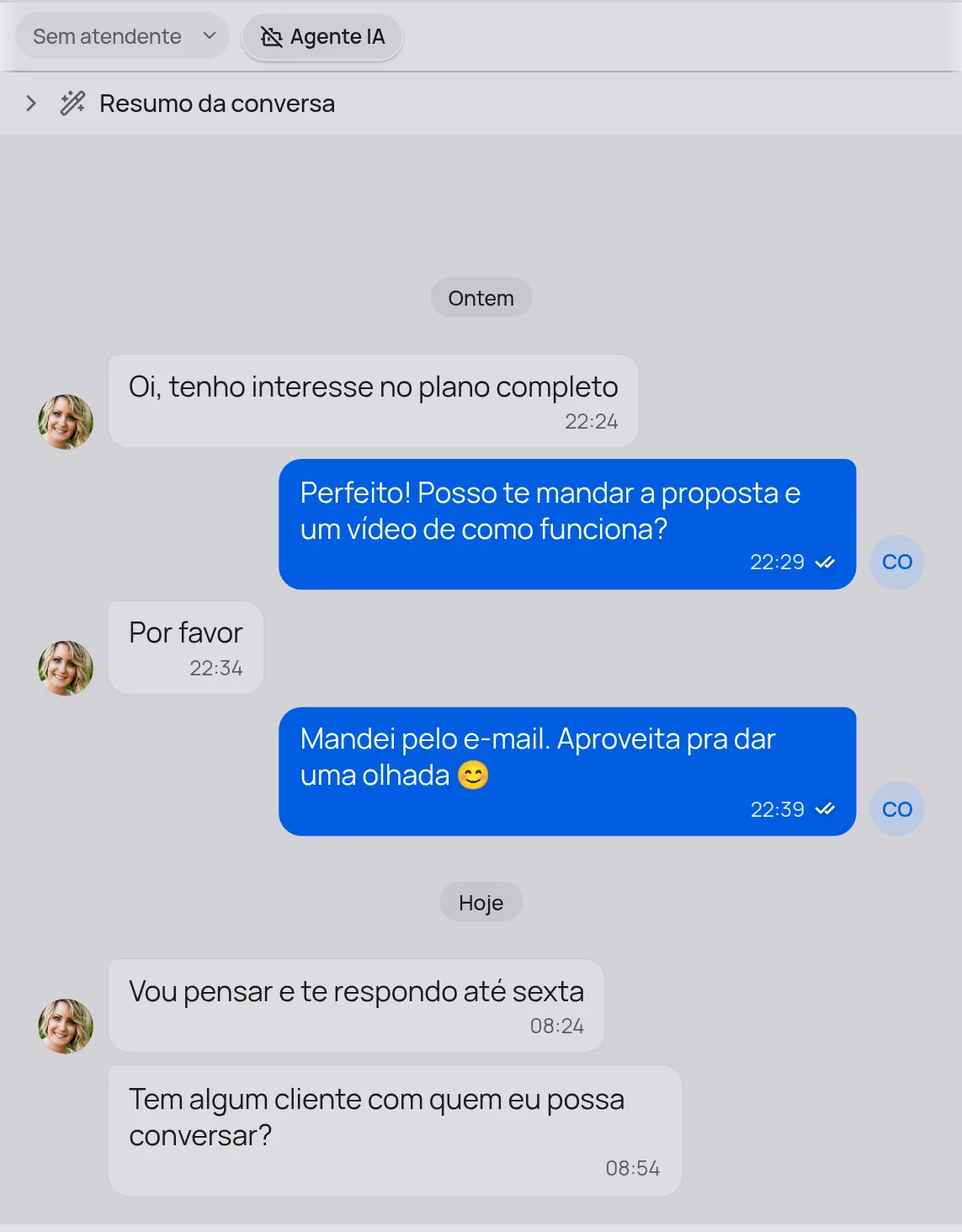 Conversa em que a IA responde e adianta o atendimento