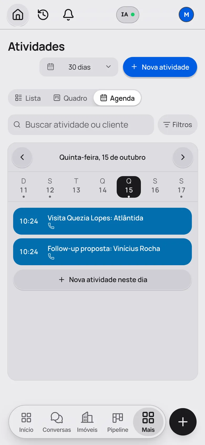 Com Convello: A visita entra na agenda do corretor e uma mensagem programada lembra o cliente.