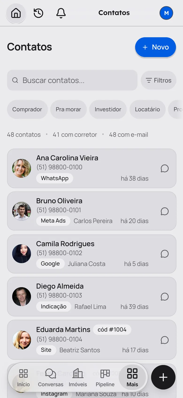 Com Convello: Conversa e ficha ficam na imobiliária. Saiu alguém, você passa a carteira para outro corretor.