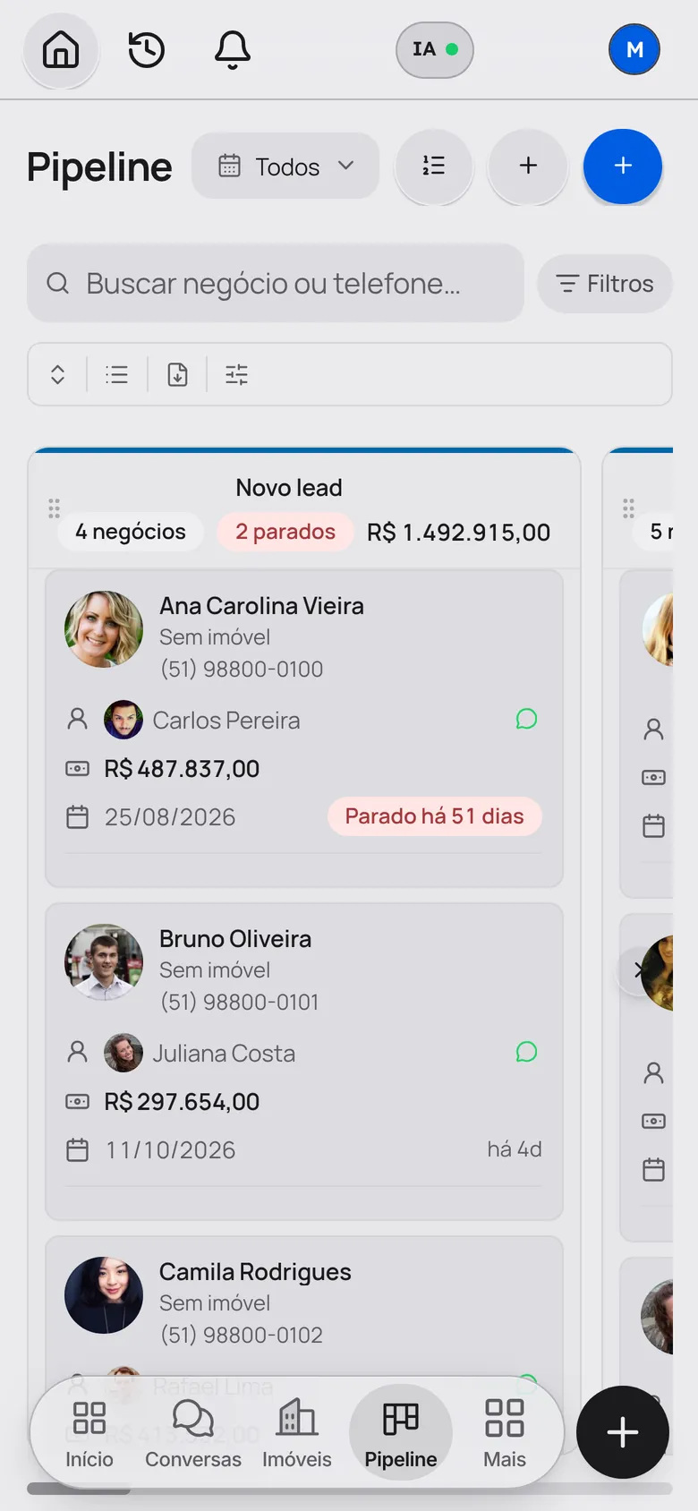 O funil anda junto com a conversa: tela do app no celular
